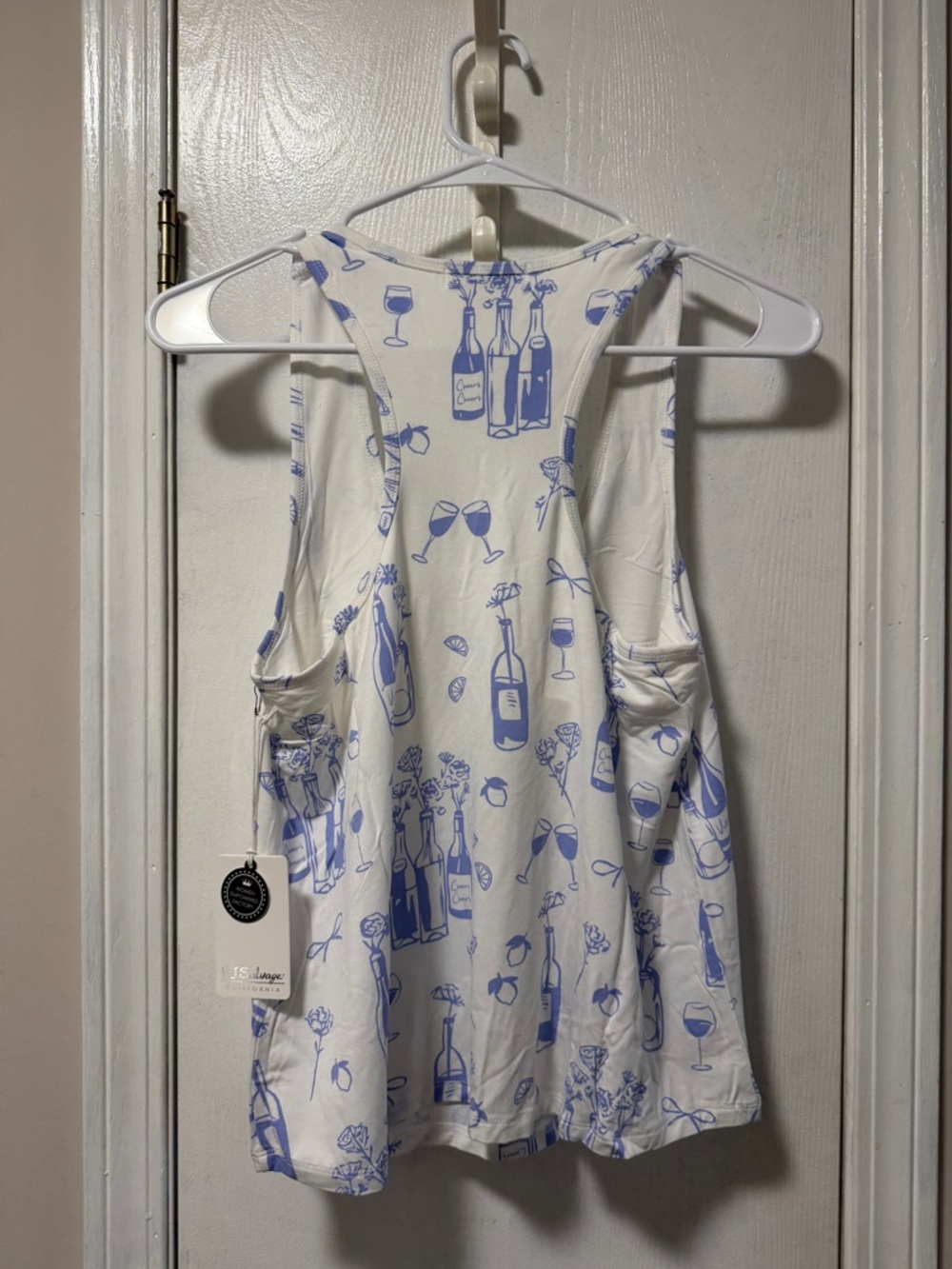 PJ Salvage White and Light Blue Wine Bottle Print PJ Set. Shorts/tank NWT S - Picture 6 of 8